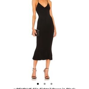 Norma Kamali Black Midi Dress Slip Fishtail